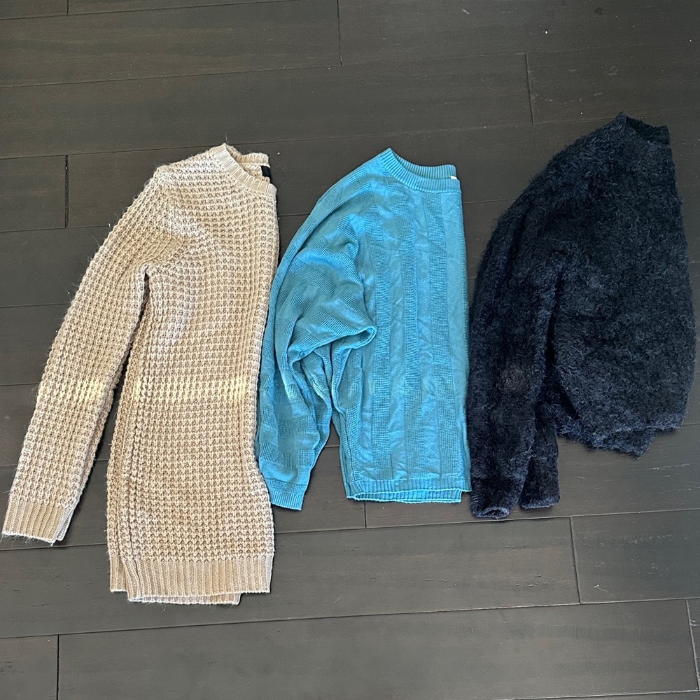 Cozy Women's Sweater Trio - Beige, Blue, and Black
